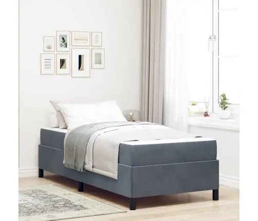 Gultas Rāmis Cits Balts Un Gaismi Pelēks 90 X 190 Cm Samts Vidaxl