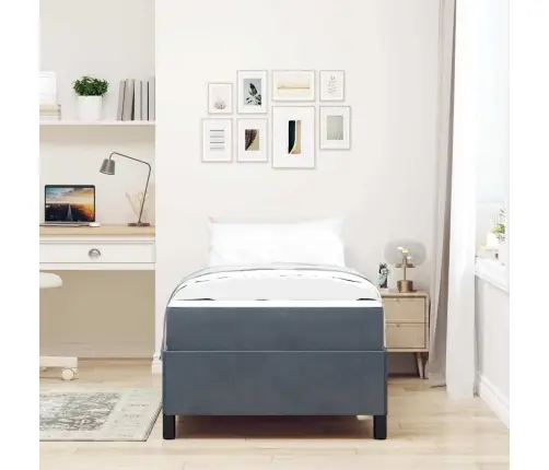 Gultas Rāmis Cits Balts Un Gaismi Pelēks 90 X 200 Cm Samts Vidaxl