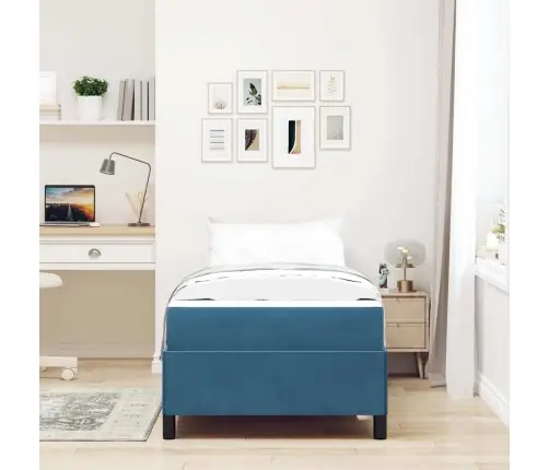 Gultas Rāmis Cits Tumši Zils Un Balts 90 X 200 Cm Samts Vidaxl