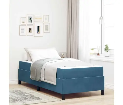 Gultas Rāmis Cits Tumši Zils Un Balts 100 X 200 Cm Samts Vidaxl