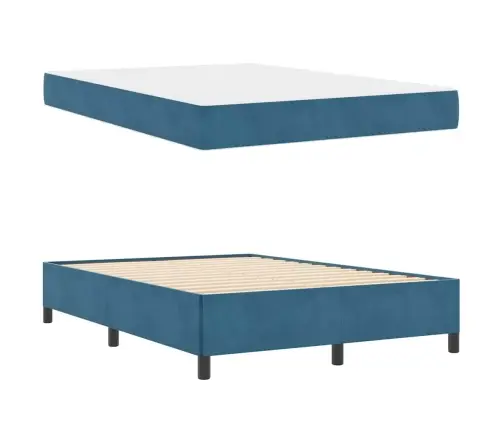 Gultas Rāmis Cits Tumši Zils Un Balts 140 X 190 Cm Samts Vidaxl