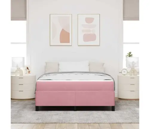 Lovos Rėmas Su Čiužiniu Rožinė Ir Balta 140 X 190 Cm Aksomas