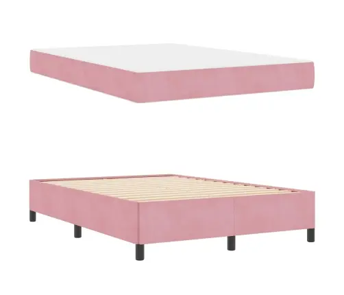 Gultas Rāmis Cits Rozā Un Balts 140 X 190 Cm Samts Vidaxl