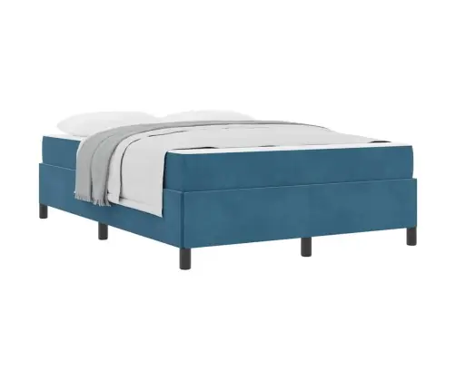 Gultas Rāmis Ar Matraci Tumši Zils Un Balts 140 X 200 Cm Samts Vidaxl