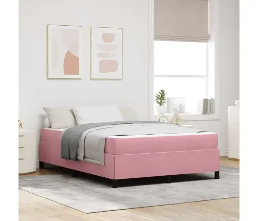 Gultas Rāmis Cits Rozā Un Balts 140 X 200 Cm Samts Vidaxl