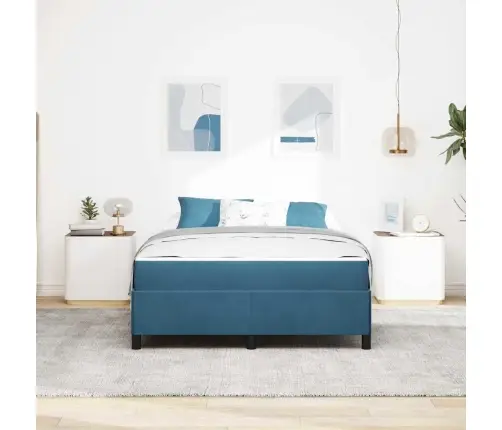 Gultas Rāmis Cits Tumši Zils Un Balts 160 X 200 Cm Samts Vidaxl