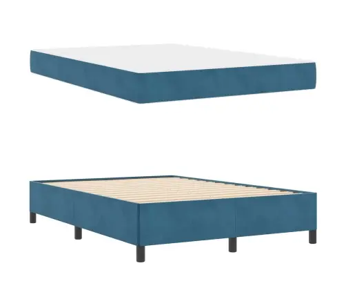 Gultas Rāmis Cits Tumši Zils Un Balts 160 X 200 Cm Samts Vidaxl