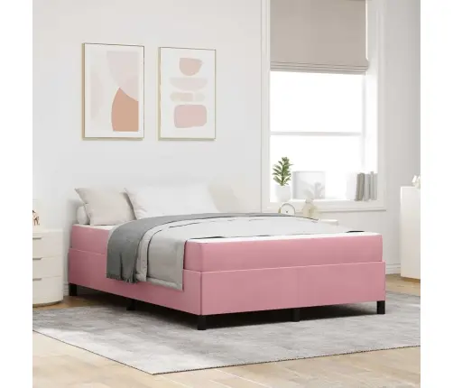 Gultas Rāmis Cits Rozā Un Balts 160 X 200 Cm Samts Vidaxl