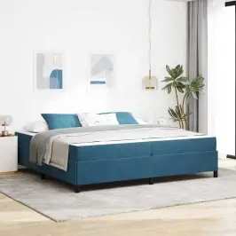Voodi Raam Madratsiga Tume Sinine Ja Valge 200 X 200 Cm Samet