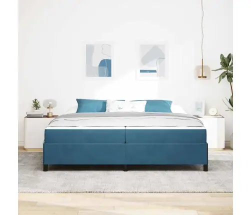 Voodi Raam Madratsiga Tume Sinine Ja Valge 200 X 200 Cm Samet