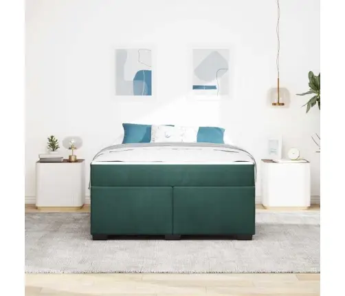 Gultas Rāmis Ar Matraci Cits Tumši Zaļa 140 X 200 Cm Samts Vidaxl