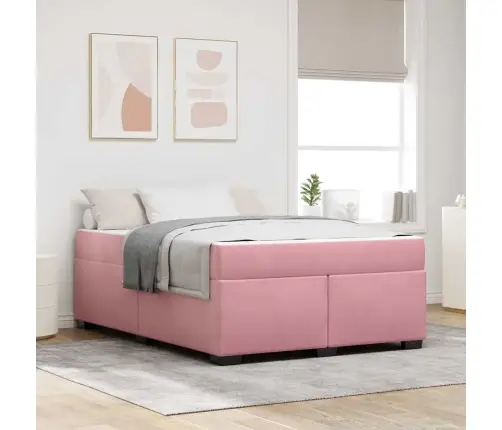 Gultas Rāmis Ar Matraci Cits Rozā 160 X 200 Cm Samts Vidaxl