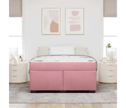 Gultas Rāmis Ar Matraci Cits Rozā 160 X 200 Cm Samts Vidaxl