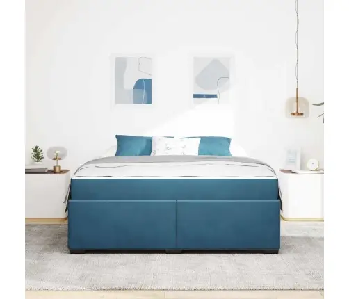 Gultas Rāmis Ar Matraci Cits Tumši Zila 180 X 200 Cm Samts Vidaxl