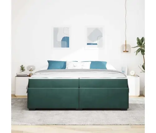 Gultas Rāmis Ar Matraci Tumši Zaļa 200 X 200 Cm Samts Vidaxl