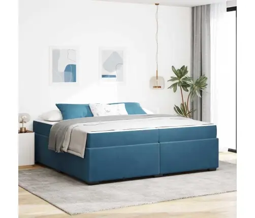 Voodi Raam Madratsiga Tumesinine 200 X 200 Cm Samet