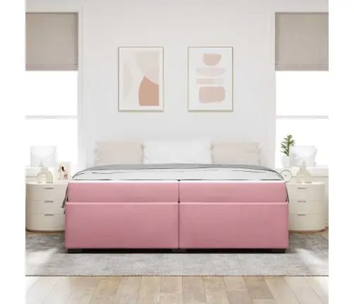 Gultas Rāmis Ar Matraci Rozā 200 X 200 Cm Samts Vidaxl