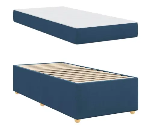 Gultas Rāmis Ar Matraci Zila 90 X 200 Cm Audums Vidaxl