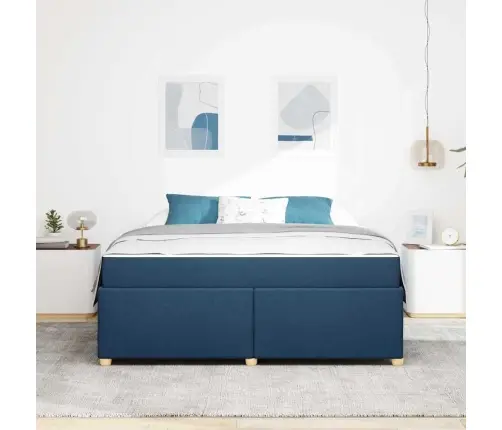 Gultas Rāmis Ar Matraci Zila 180 X 200 Cm Audums Vidaxl