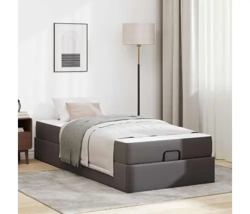 Gultas Rāmis Ar Matraci Pelēka 90 X 200 Cm Mākslīgā Āda Vidaxl