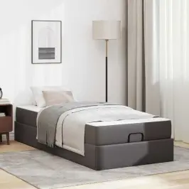 Gultas Rāmis Ar Matraci Pelēka 100 X 200 Cm Mākslīgā Āda Vidaxl Gultas Rāmis Ar Matraci Pelēka 100 X 200 Cm Mākslīgā Āda Vidaxl