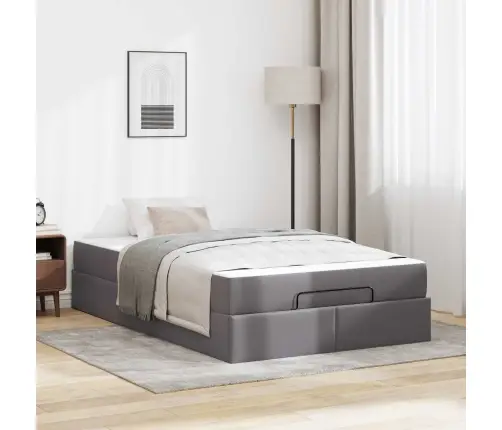 Gultas Rāmis Ar Matraci Cits Pelēka 120 X 200 Cm Mākslīgā Āda Vidaxl