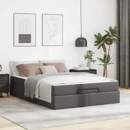 Gultas Rāmis Ar Matraci Ar Matraci 2 Pcs Pelēka Pvc Vidaxl