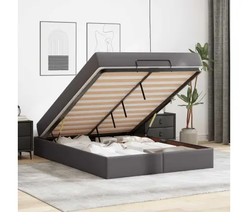 Gultas Rāmis Ar Matraci Pelēka 140 X 190 Cm Mākslīgā Āda Vidaxl