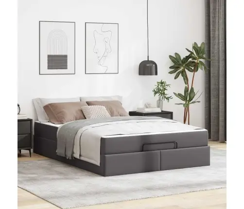 Gultas Rāmis Ar Matraci Cits Pelēka 140 X 200 Cm Mākslīgā Āda Vidaxl