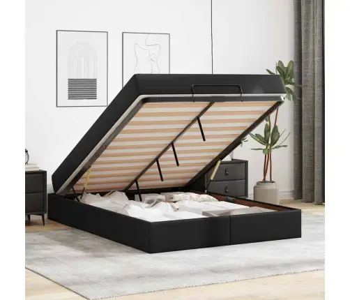 Gultas Rāmis Ar Matraci Cits Melna 160 X 200 Cm Mākslīgā Āda Vidaxl