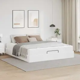 Gultas Rāmis Ar Matraci Tīri Balts 160 X 200 Cm Mākslīgā Āda Vidaxl