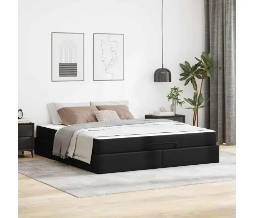 Gultas Rāmis Ar Matraci Melna 180 X 200 Cm Mākslīgā Āda Vidaxl