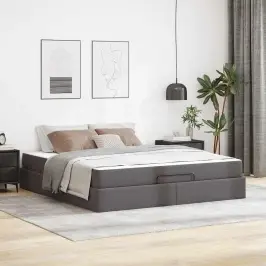 Gultas Rāmis Ar Matraci Pelēka 180 X 200 Cm Mākslīgā Āda Vidaxl