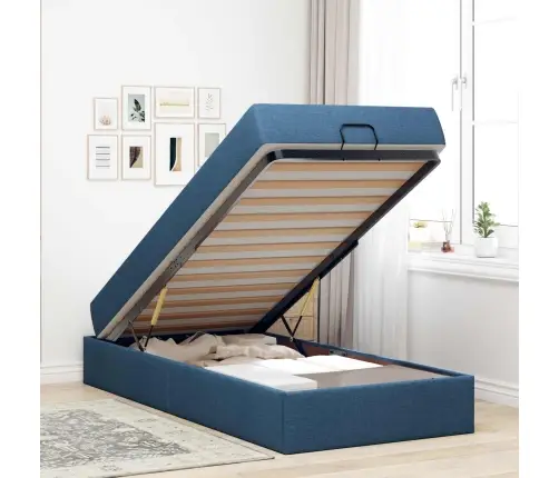 Gultas Rāmis Ar Matraci Zila 90 X 190 Cm Audums Vidaxl