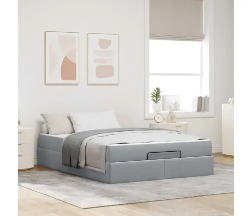 Lovos Rėmas Su Čiužiniu Šviesiai Pilka 140 X 190 Cm Audinys