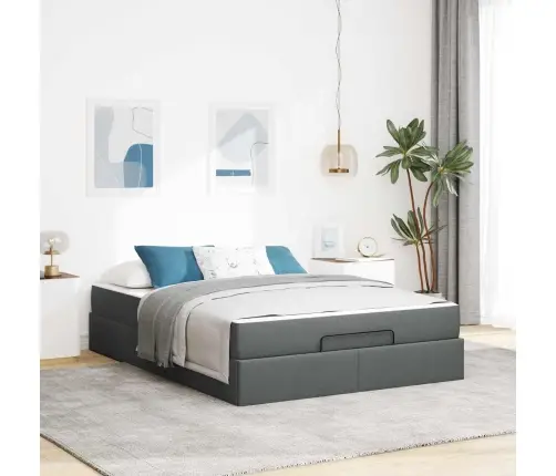 Gultas Rāmis Tumši Pelēka 140 X 190 Cm Audums Vidaxl