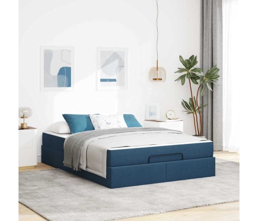 Gultas Rāmis Ar Matraci Zila 140 X 190 Cm Audums Vidaxl