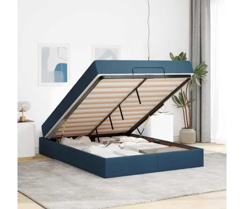 Gultas Rāmis Ar Matraci Zila 140 X 190 Cm Audums Vidaxl