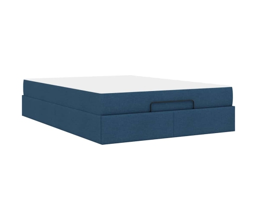 Gultas Rāmis Ar Matraci Zila 140 X 190 Cm Audums Vidaxl
