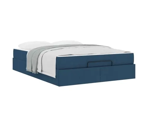 Gultas Rāmis Ar Matraci Zila 140 X 190 Cm Audums Vidaxl