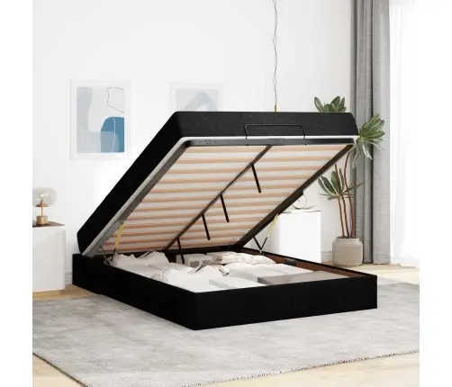 Gultas Rāmis Melna 140 X 200 Cm Audums Vidaxl