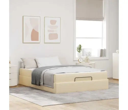 Gultas Rāmis Cits Ar Uzglabāšanu Krēmkrāsa 140 X 200 Cm Audums Vidaxl