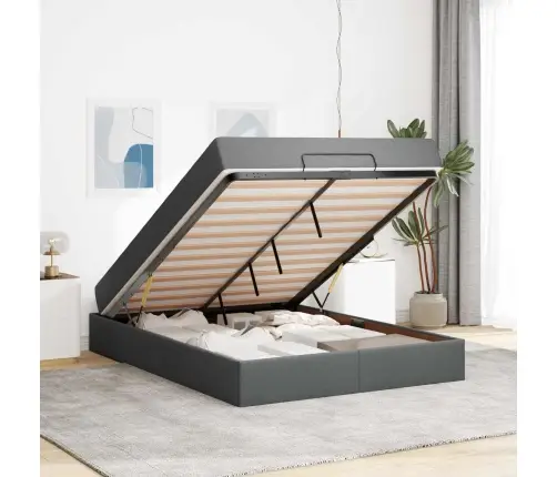 Gultas Rāmis Cits Ar Uzglabāšanu Tumši Pelēka 160 X 200 Cm Audums Vidaxl