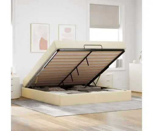 Gultas Rāmis Ar Uzglabāšanu Krēmkrāsa 160 X 200 Cm Audums Vidaxl