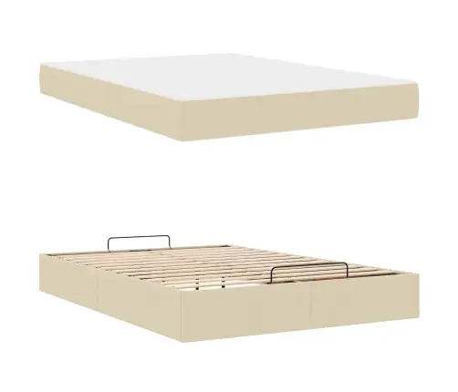 Gultas Rāmis Ar Uzglabāšanu Krēmkrāsa 160 X 200 Cm Audums Vidaxl