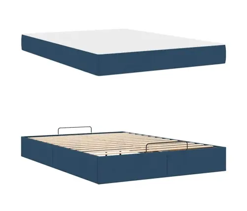 Gultas Rāmis Cits Ar Uzglabāšanu Zila 160 X 200 Cm Audums Vidaxl