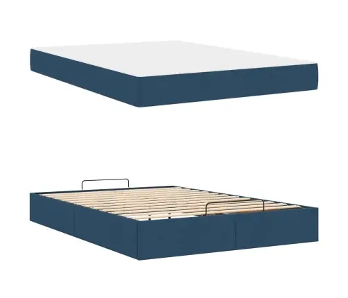 Gultas Rāmis Cits Ar Uzglabāšanu Zila 160 X 200 Cm Audums Vidaxl