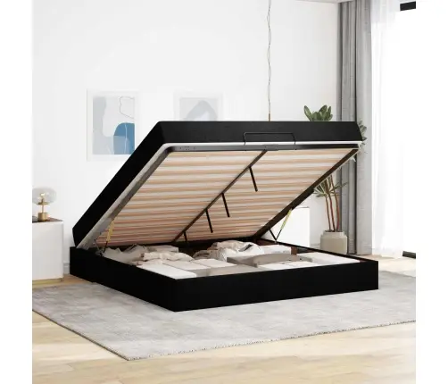 Gultas Rāmis Cits Ar Uzglabāšanu Melna 180 X 200 Cm Audums Vidaxl