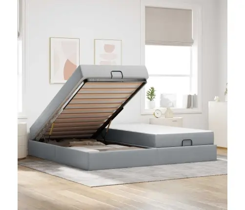 Gultas Rāmis Ar Uzglabāšanu Gaiši Pelēka 200 X 200 Cm Audums Vidaxl