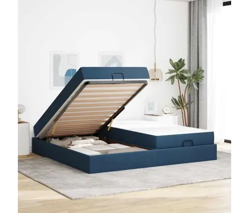 Voodi Raam Ladustamisega Sinine 200 X 200 Cm Kangas